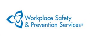 A blue and white logo for the workplace safety & prevention services.