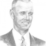 A pencil drawing of a man in a suit and tie.