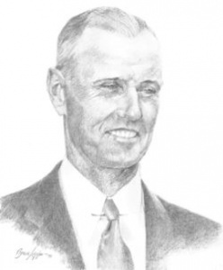 A pencil drawing of a man in a suit and tie.