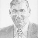 A pencil drawing of a man in a suit.