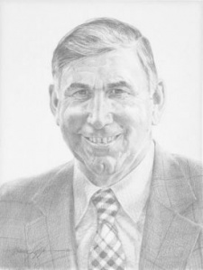 A pencil drawing of a man in a suit.