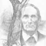 A pencil drawing of abraham lincoln with a tree in the background.