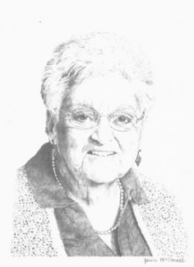 A pencil drawing of an old woman