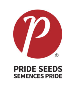 Red and white logo of pride seeds with stylized "p" inside a red circle.