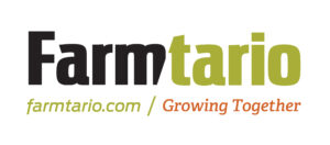 Logo of farmtario featuring the tagline 'growing together' and the website address 'farmtario.com'.