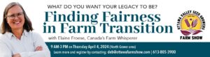 Farm transition event poster with speaker.